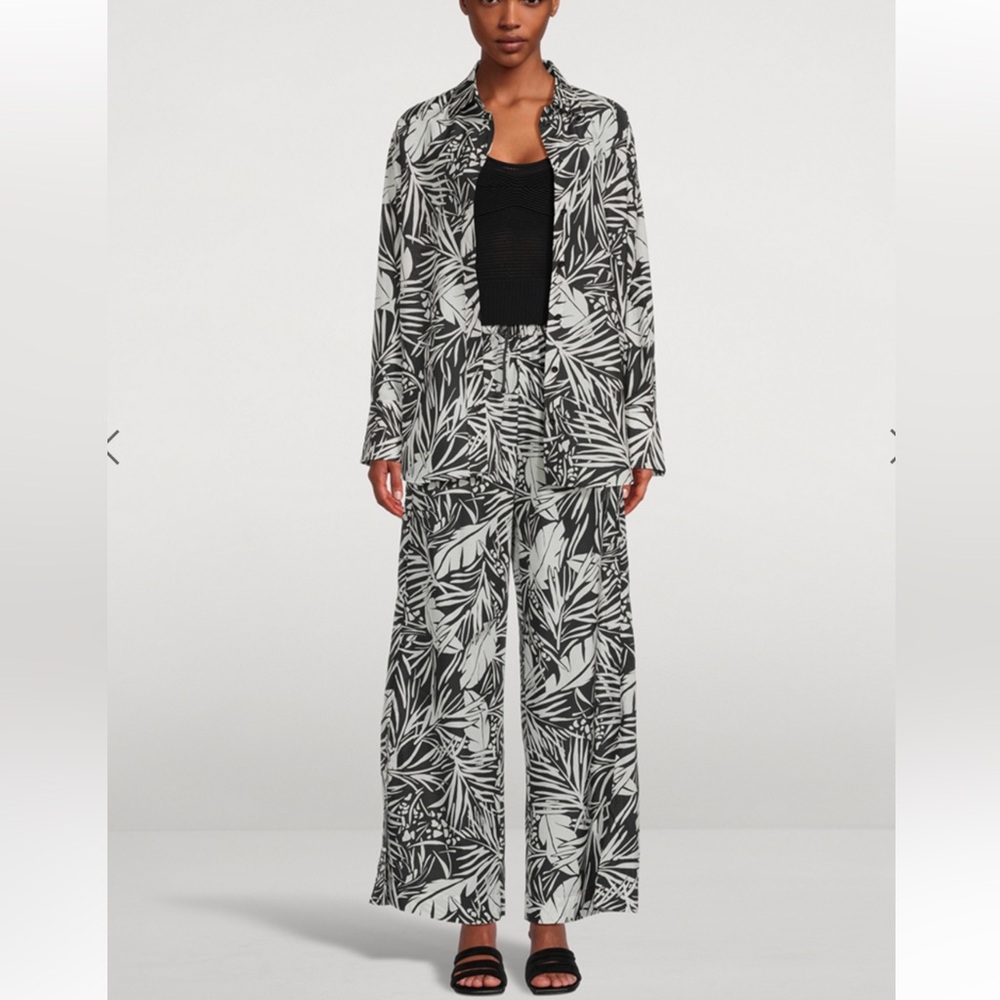 FRAME Black and White Wide-Leg Pants - matching shirt available